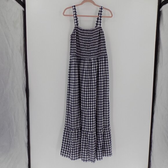 Lane Bryant Dresses & Skirts - LANE BRYANT Women's Plus Navy Gingham Smocked Ruffle Sundress Maxi Dress 18/20